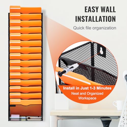 Image of VEVOR File Wall Rack, 1-Piece 16 Pockets Mesh Wall File Holder, Wall Mounted Magazine Mail Paper and Document Storage Folder WJBGJHSWJSWSGLDOLV0