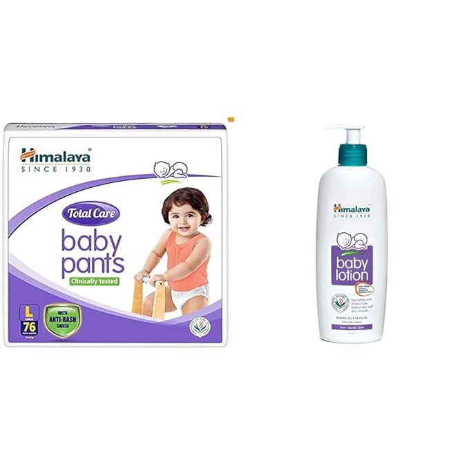 Himalaya Total Care Baby Pants Diapers, Large, 76 Count and Herbals Lotion (400ml) Combo