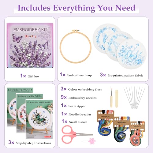 Image of Uniartfy Butterfly Flower Embroidery Kit for Beginners, Cross Stitch Kits