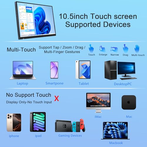 Image of 10.5 Inch OLED Touchscreen Portable Monitor - 2560x1600 2.5K Ultra-Thin External Touch Display with CNC Metal Case & Speaker Travel Secondary Display for Raspberry Pi, Window, macOS, PC, Switch, PS5