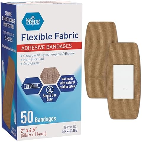 MED PRIDE Sterile Fabric Adhesive Bandages [50 Count]- First Aid Bandages Coated with Hypoallergenic Adhesive & Non-Stick Pad- Latex-Rubber Free Wound Care Bandages- Individual Wrapped- 2” x 4.5'' Cover