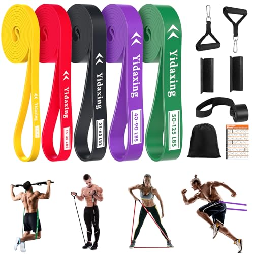 Yidaxing Élastique Musculation 5 Tailles, Elastique Musculation Sport, Resistance Bande Traction Fitness avec Poignées et Ancrages de Porte, Smartworkout pour Yoga/Pilates/Étirements Hommes Femmes
