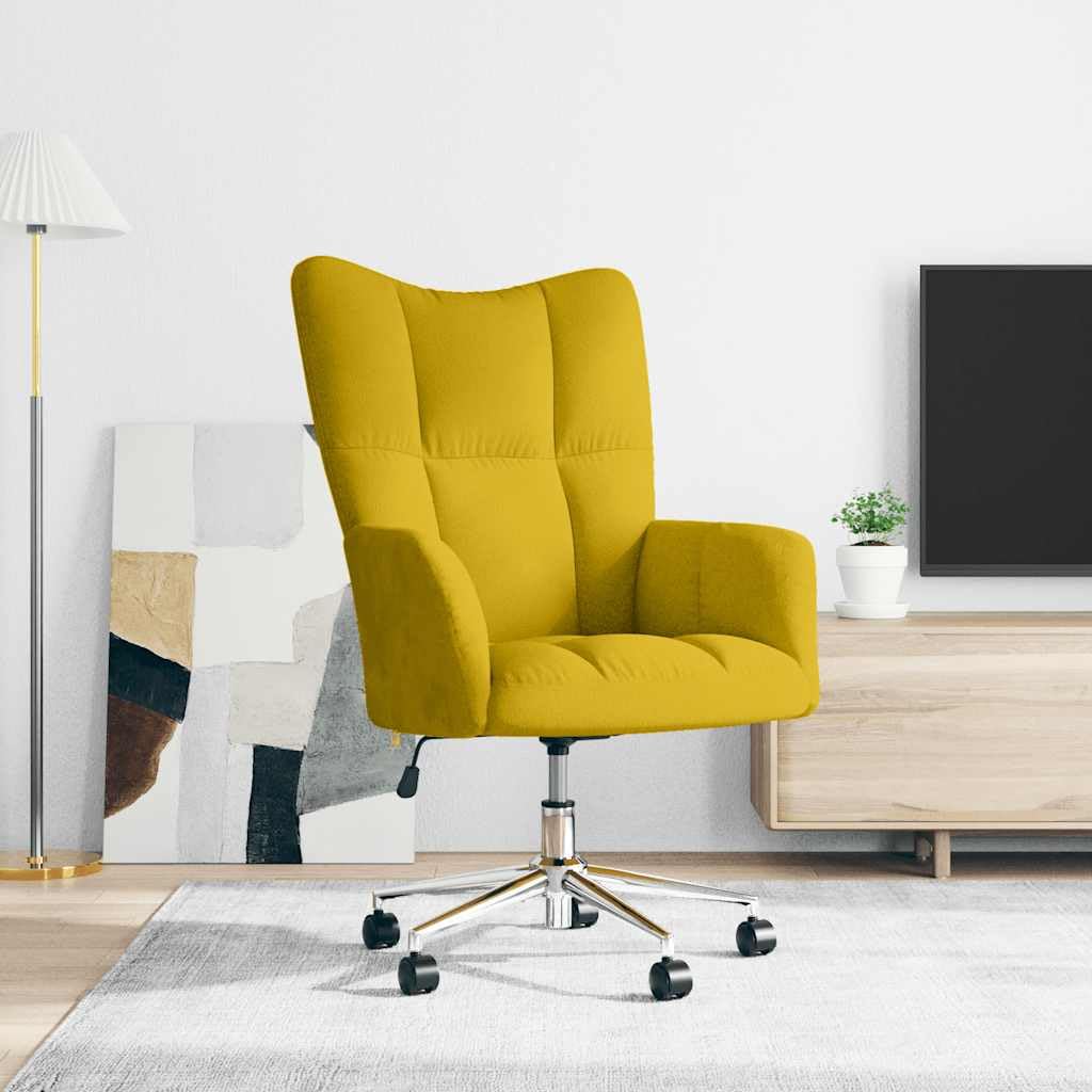 Relaxsessel Senfgelb Samt Ohrenstuhl Mit Armlehnen, 61,5 x 69 x 94,5-102 cm, schaumstoffgepolstert, 360 Grad drehbar, Rollen, höhenverstellbar