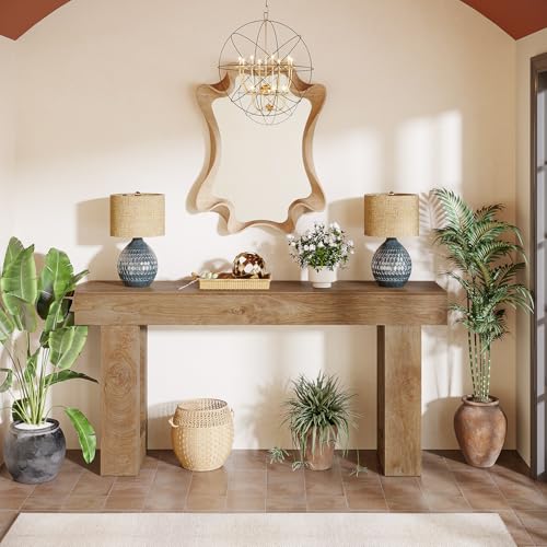 Console Rustique 160 cm Bois Naturel, Patins réglables – Tribesigns