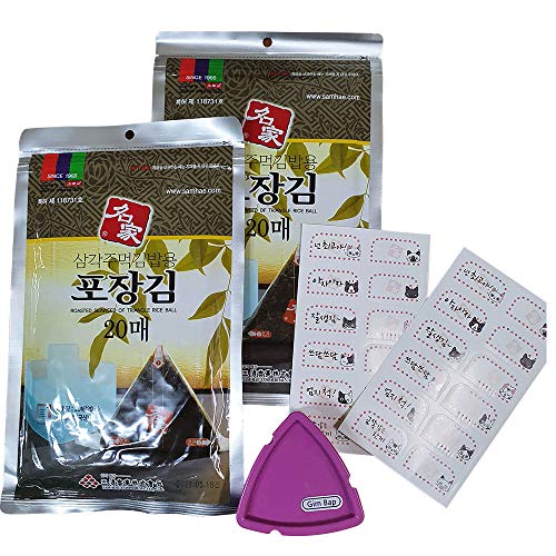 [Myungga] perfect pack 40 Sheets Roasted seaweed (Nori) of triangle rice ball + Making Mold 1pcs + sticker 2 sheets MADE IN KOREA