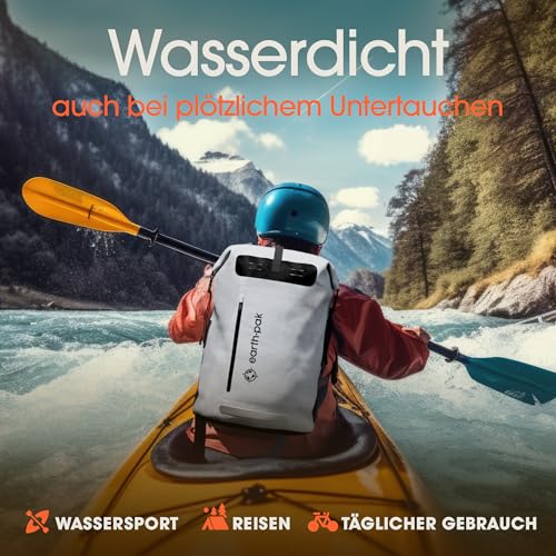 Earth Pak Summit wasserdichter Rucksack, Backpack mit leistungsstarkem Reißverschl 35Luss und Rolltop, wasserfester Handyhülle (Grau)
