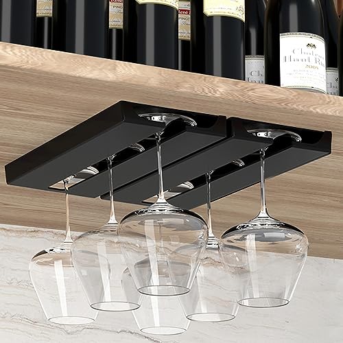 Vaisoeny - Porte verres suspendu - Lot de 2 supports à verres à vin à suspendre - En plastique - Sans perforation - Auto-adhésif - Noir