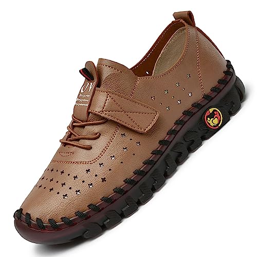 Image of Women's Hollow Beef Tendon Soft Bottom Slip-on Flat Loafers,Fashion Hand Sewing Non-Slip Oxford Breathable Orthotic 4D Pain Relief Comfy Walk Casual Shoes