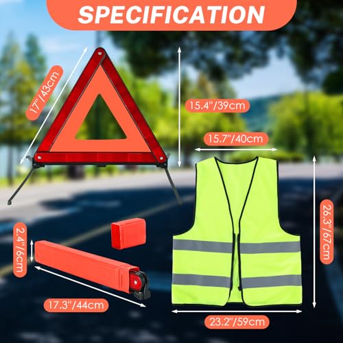 Image of NATGAI 6 Pack Emergency Warning Kit 3 Triangles + 3 Vests with Storage Case