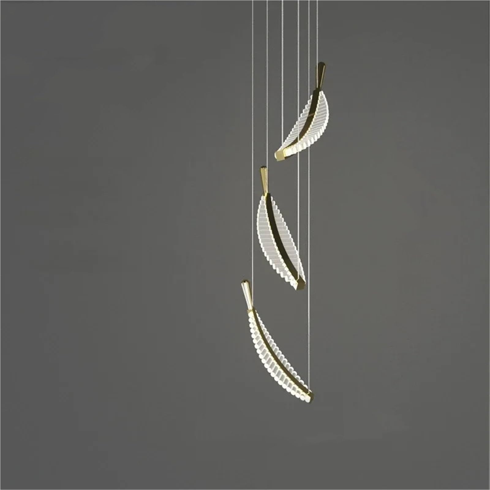 PCXEHUYP Long Modern Led Chandelier for Staircase Luxury Feather Design Hang Crystal Light Fixture Large Decor Hall Gold Lamps