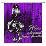 Music Purple Shower Curtain Gray Musical Note Black Abstract Floral Modern Creative Art Fabric Bathroom Sets with Hooks