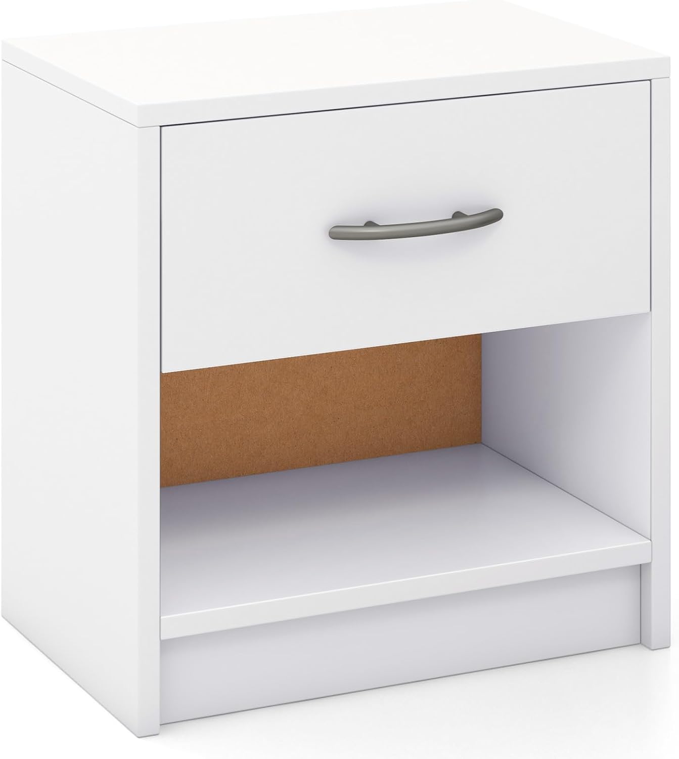 Giantex Night Stand with Drawer, Wood Modern End Table with Open Storage Shelf for Bedroom, Compact Floor Sofa Side Table for Small Spaces, Mid Century Bedside Table for Home Office, White