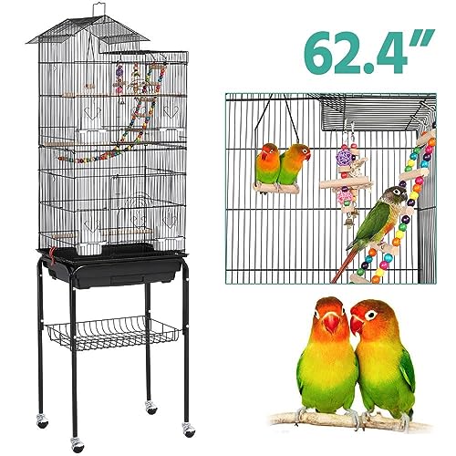 Yaheetech-Bird-Cage-64-inch-Play-Open-Top-Medium-Small-Parrot-Parakeet-Bird-Cages-with-Detachable-Rolling-Stand-for-Parrot-Lovebirds-Finches-Parakeets-Budgie-Parrotlet-Conures-Pet-Flight-Birdcage