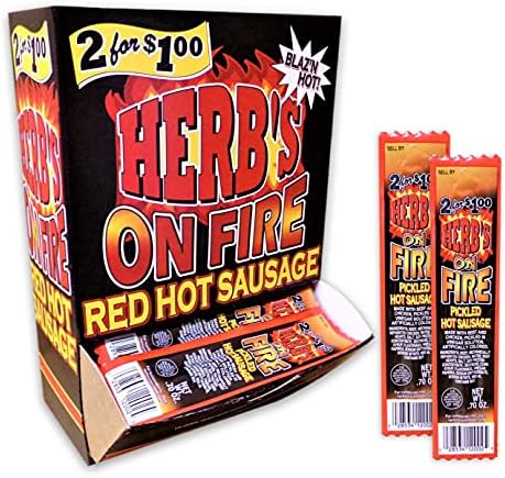 Herb's On Fire Red Hot Sausage, 50 Count 0.7 Ounce Pickled Hot Sausage