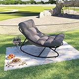 Garvee Rocking Chair with Thick Cushion, Outdoor Rocking Chair with Metal Frame, Adjustable Swing & Waterproof Cushion, Patio Rocking Chair for Garden, Balcony, Poolside