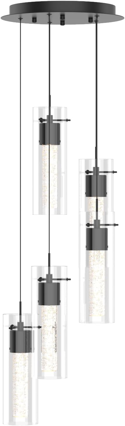 Alice 5-Light Chandelier Pendant Ceiling Light, Integrated Led and Bubble Glass, for Kitchen Island, Hallway, Entryway, Passway, Dining Room, Bedroom, Balcony Living Room (Black) Chandelier 5-Light (Special Edition)