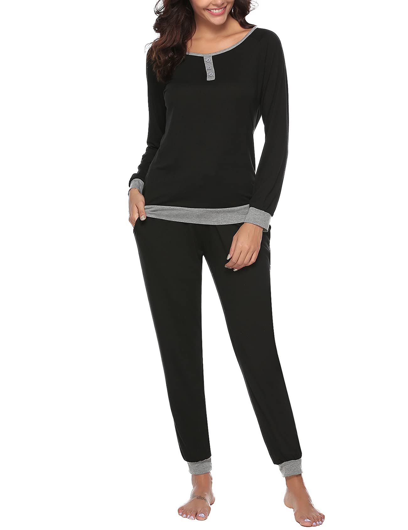 Nieery Pigiama Donna Invernale Cotone Lungo Pigiama Due Pezzi Set Pigiami Donna Leggero ed Elegante Comodo S-XXL