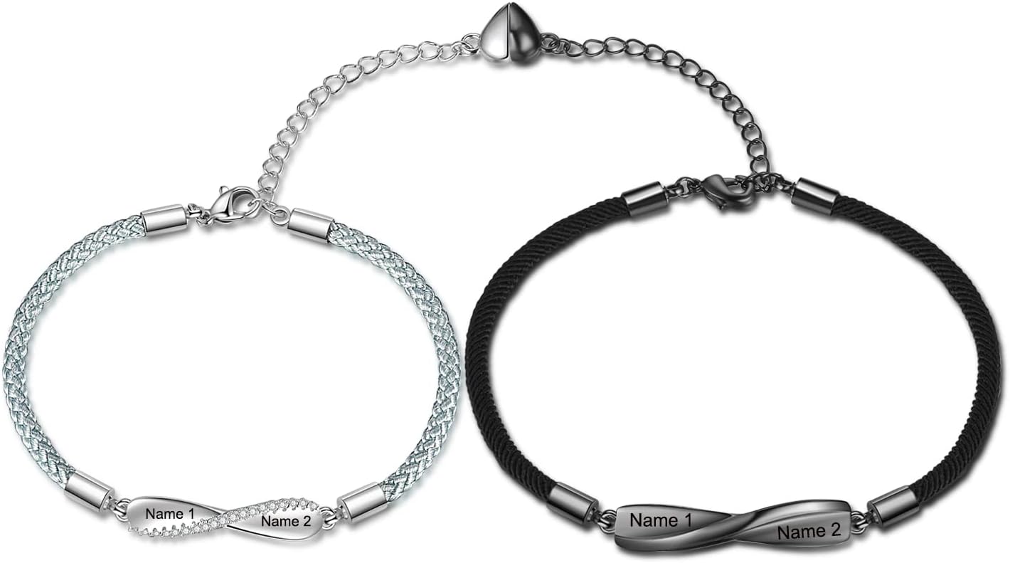 Personalized Infinity Bracelets for Women Men Couples Custom Name Matching Couples Bracelets for Boyfriend Girlfriend Promise BFF Bracelets for 2