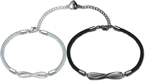 Miniatura 2 de Jewelstruck Pulseras personalizadas a juego para parejas, pulseras con nombre personalizado para él y para ella, pulseras para el día de San