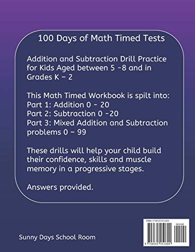 100 Days of Math Timed Tests: Addition and Subtraction, Grade K - 2 Double Digits 0 - 99 Math Drills - Image 2