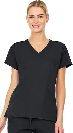 MediChic Women Scrubs Mock Neck Four Pocket Scrub Top With 4-Way Stretch, Available in Over 20 Colors