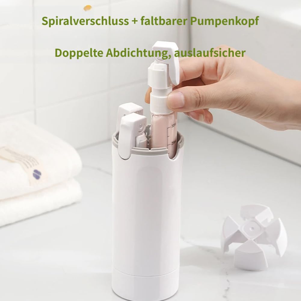 Cleanvo 4-in-1 Reise- & Gym-Spender, Cleanvo 4-in-1 Reise und Gym Spender, 4 in 1 Reisespender zum Befüllen, Tragbare Travel Bottle Dispenser mit Skala und Etikett (Weiß)