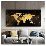 Diamond Painting carte du monde en or noir Grand Format,5D DIY Diamant Painting Strass Complet,Peinture Diamant pour Adultes/Enfants,Point De Croix Broderie,Décoration de la Maison 60x30cm