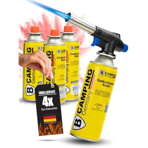 Magnum® Gasbrenner inkl. 4 Gaskartuschen - robuster Bunsenbrenner mit Kartuschen 1-flammig - Gasbrenner mit Kartusche stufenlos regulierbar mit Piezozündung - Flamierbrenner in blau - Schweißbrenner thumbnail