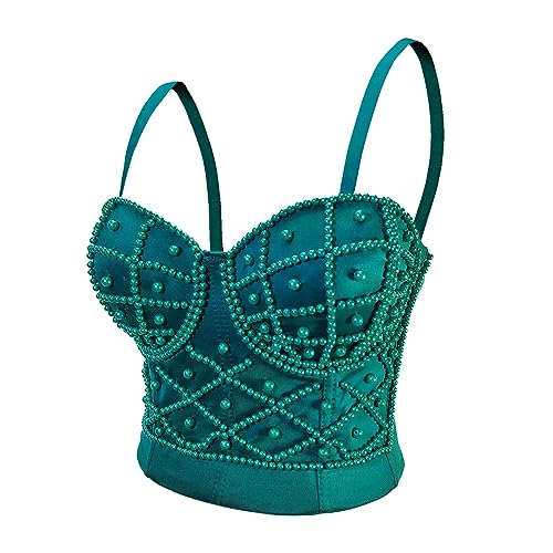 Image of VEENDEO Women's Strap Beads Bustier Corset Crop Top Club Party Bra