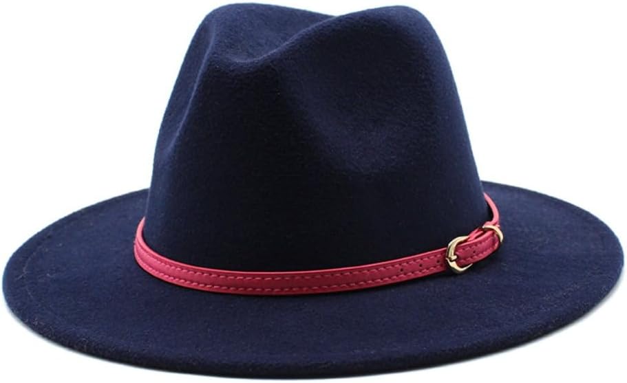 Classic Western Style Wool Felt Fedora Hat, Pink with Red Leather, Unisex Fashion Accessory