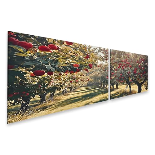 Tableau sur toile verger de pommiers idyllique en 2 pièces pour déco salon nature