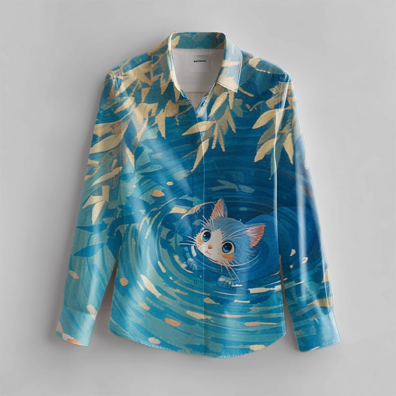 Womens Graphic Shirts Dressy Casual Long Sleeve Button Down Artistic Blouses Loose Fit Comfy Soft Fall Tops - Image 3