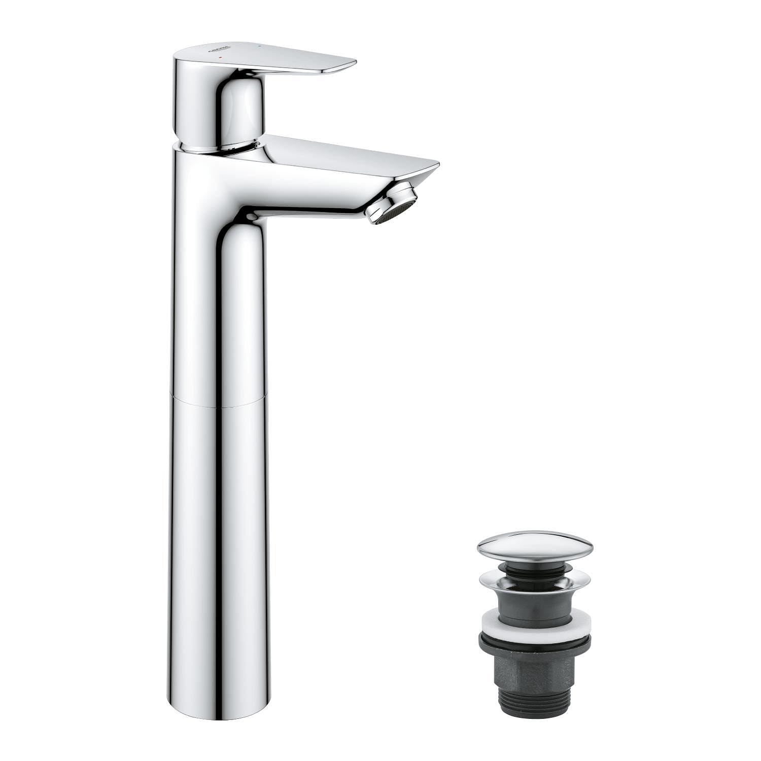 Grohe Start Edge Miscelatore Monocomando per Lavabo a Bacinella Taglia XL, Cromo, Con piletta clic clac, Installazione veloce, 23777001