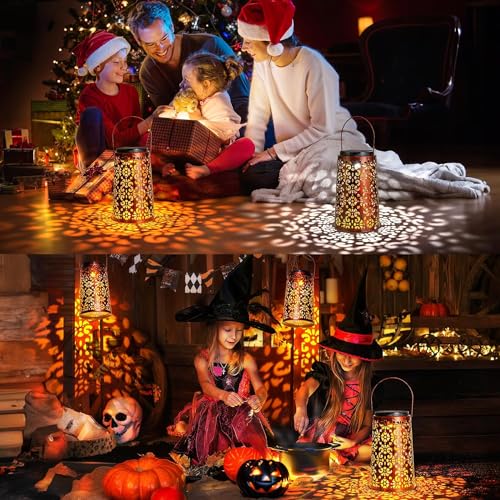 Image of JSOT Solar Lantern - Hanging Solar Lights Outdoor Waterproof, Metal Lantern Decorative Solar Powered Patio Decor for Garden Yard Backyard Porch Table Pathway Tree Lighting, Cool /Warm Light, 2 Pack
