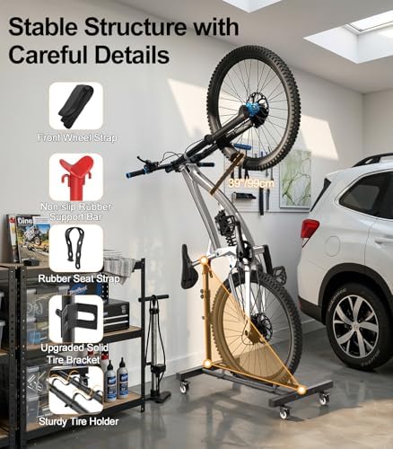 Housolution Vertical Bike Stand with 360°Wheels up to 29", [2 Pack]Adjustable Height, No Drilling holds up to 80lbs, Freestanding Bike Rack for Garage & Apartment, Bike Stand Floor for MTB/Road Bikes - 4