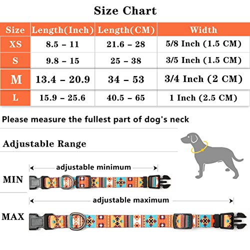 HEELE Hundehalsband, Hunde Halsband für Welpen Kleine Mittlere Große Hunde, Gemustertes Hundehalsbänder Verstellbares, Komfort, Robustem HundeHalsband, Bohemian Orange, M