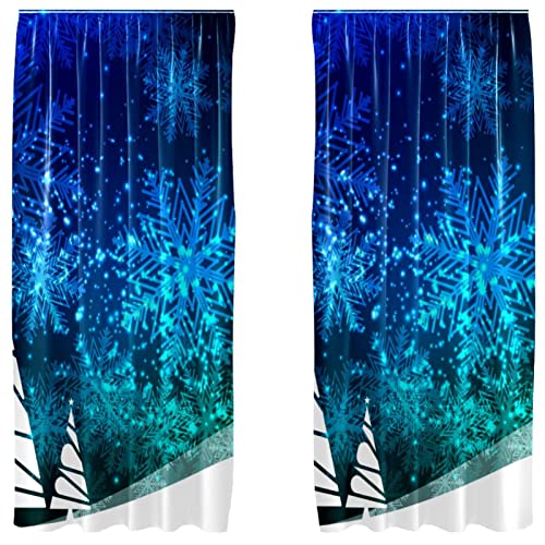 Cortinas opacas de microfibra azul Feliz Navidad de 2 paneles para dormitorio y salón 2