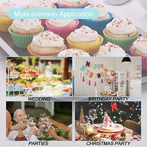 Puphutu Silicone Cupcake Liners 24 Pack Baking Cups Muffin Liners Reusable Cupcake Molds Dishwasher Safe (4 Shapes-Heart,Round,Stars,Flowers) #TOP6