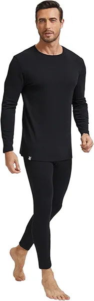 Thermal Underwear for Men Base Layer Cotton Long Johns High Weight Blended Fleece Lined Set for Cold Weather