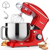 Stand Mixer, 8.5 QT 660W 6 Speed Tilt-Head Food Dough Mixer, Electric Kitchen Mixer with Dough Hook, Wire Whip and Beater Attachments for Family Gathering, Red…