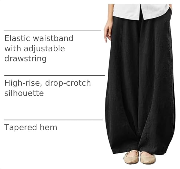 Tapata Tall Womens 34" Inseam Baggy Barrel Linen Pants Casual Lounge Boho Harem Bottoms Lightweight Flowy Summer, Black, XL by Tapata - Used condition - US$36.85