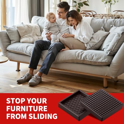 Image of Ezprotekt Non Slip Furniture Pads, 12 Pcs 2 inch Anti Slip Rubber Caster Cups, Anti Skid Furniture Coasters for Hardwood Floors, No Slide Furniture Gripper, Furniture Stoppers to Prevent Sliding (Brown)
