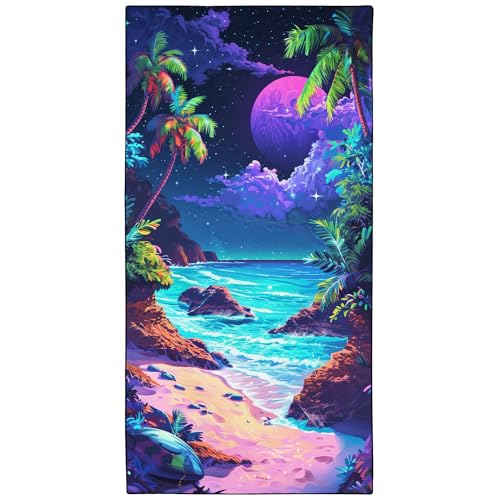 OHTMTHO Seaside Palm Trees Beach Towel Oversized 36"x72" Quick Dry Microfiber Towels Pool Accessories Cruise Essentials Vacation Gifts Summer Must Haves for Swimming Camping Travel