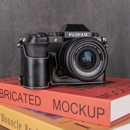 Image of MUZIRI KINOKOO Case for Fujifilm Fuji XS20 /X-S20 Camera, Retro Style PU Leather Fuji XS20 Protective Case with Hand Grip and Opening Bottom Design - Black