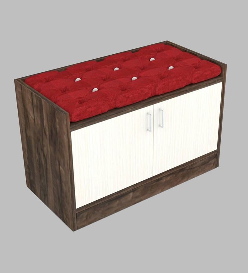 Image of SPECIALITY PANELS 2 Door Shoe Rack with Cushion, DIY Assembly, Brown and White, 75x49x37.5 cm