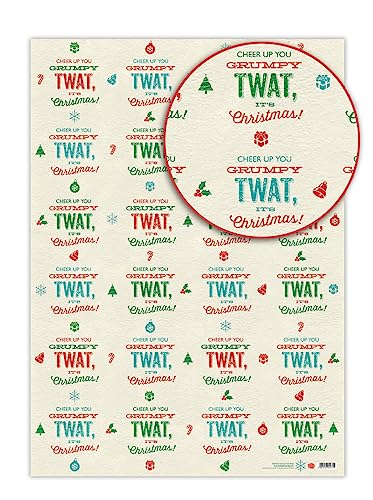 Brainbox Candy - 2 Sheets 'Cheer Up Grumpy' Funny Christmas Wrap - Rude Offensive Xmas Wrapping Paper Gift Wrap For Adults With Cheeky Sense Of Humour