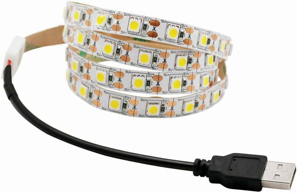 Dwang 5V USB LED Strip Light White TV Backlight Lamp Self Adhesive Flexible Tape Wire (Warm White-50cm 30LED)