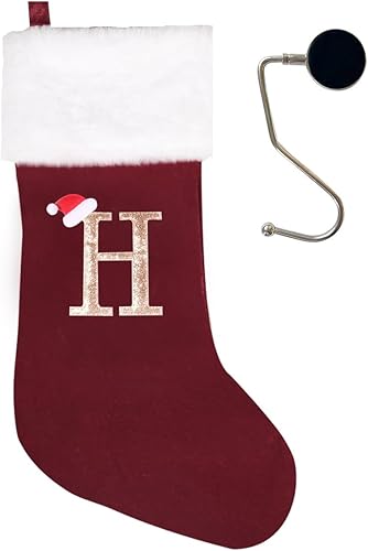 Vista 145 de Medias de Navidad con monograma de 20 pulgadas con letras, medias de Navidad súper suaves, medias grandes con monograma, medias de letras rojas