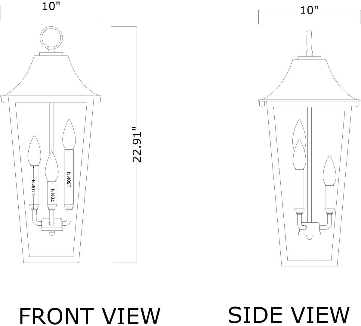 Z-Lite 5008CHB Gannon 3 Light 10" Wide Outdoor Taper Candle Mini Pendant - Black