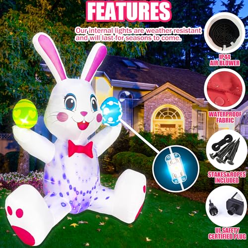 Décorations de Pâques gonflables : lapin géant 1m80 extérieur avec œuf coloré - 7